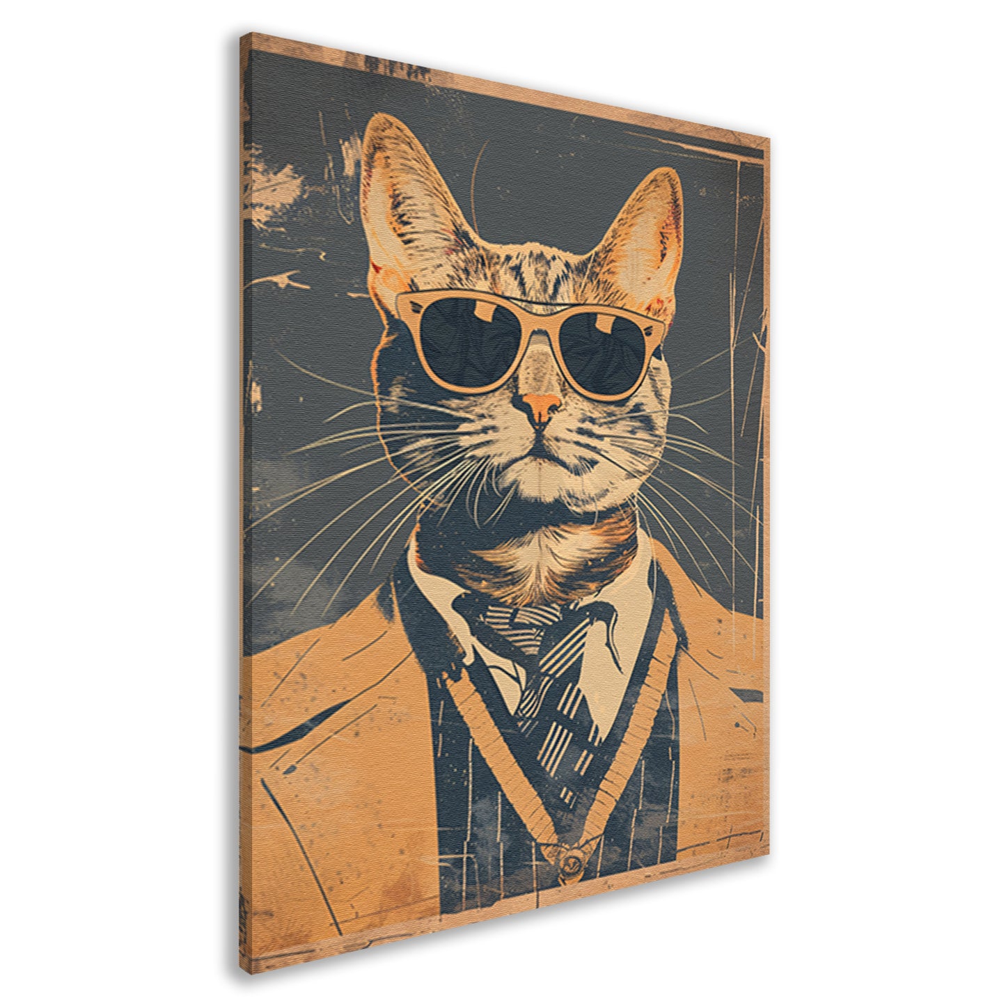 Pop-art kat in pak met stropdas. canvas