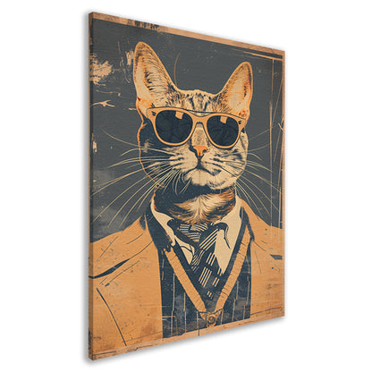 Pop-art kat in pak met stropdas. canvas