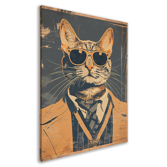 Pop-art kat in pak met stropdas. canvas