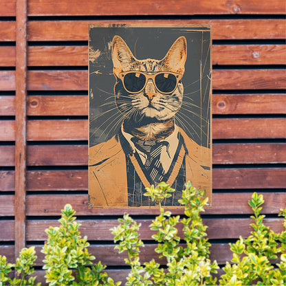 Pop-art kat in pak met stropdas. tuinposter