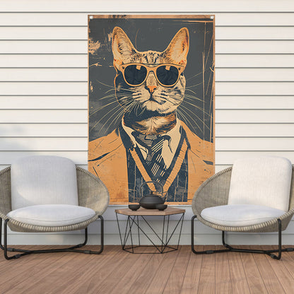 Pop-art kat in pak met stropdas. tuinposter