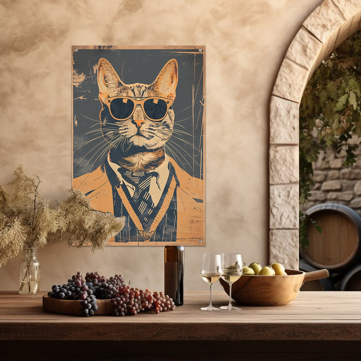 Pop-art kat in pak met stropdas. tuinposter