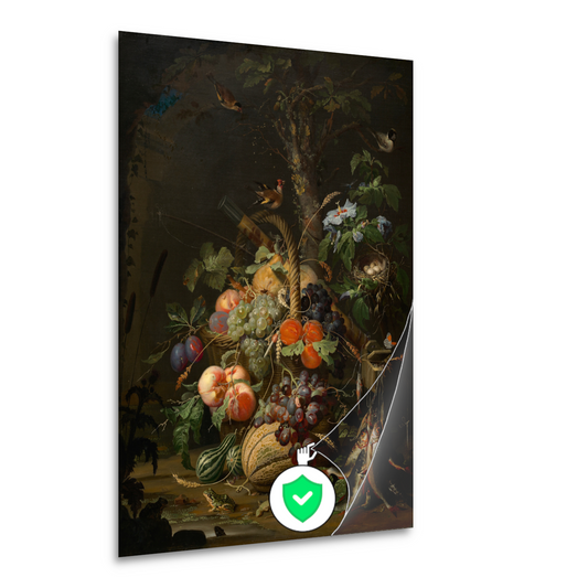 Stilleven met fruit, vis en een nest - Abraham Mignon poster