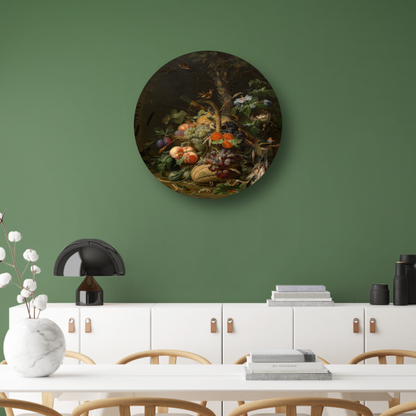 Stilleven met fruit, vis en een nest - Abraham Mignon forex muurcirkel