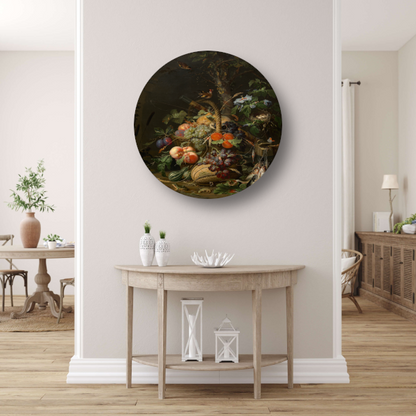 Stilleven met fruit, vis en een nest - Abraham Mignon forex muurcirkel
