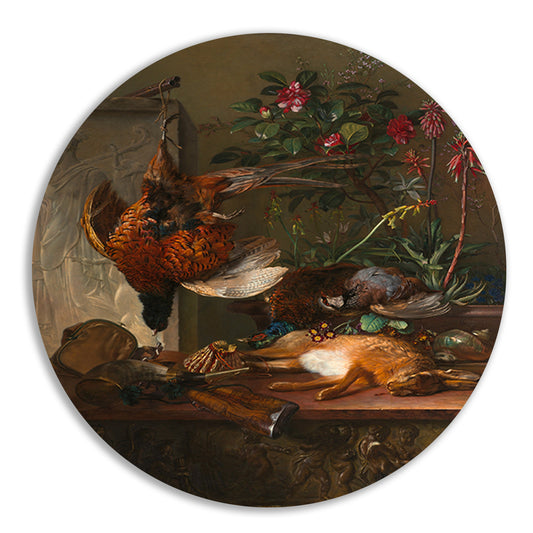 Stilleven met jachtbuit en Griekse stèle - Georgius Jacobus Johannes van Os aluminium muurcirkel
