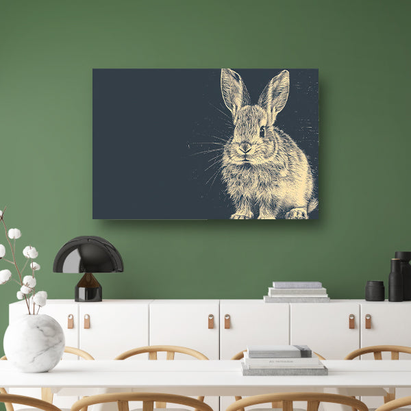Gedetailleerde lijntekening van een konijn canvas met baklijst