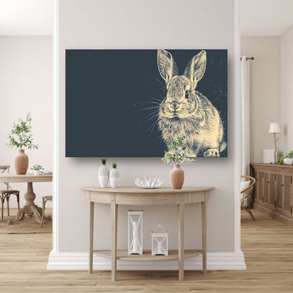 Gedetailleerde lijntekening van een konijn canvas met baklijst