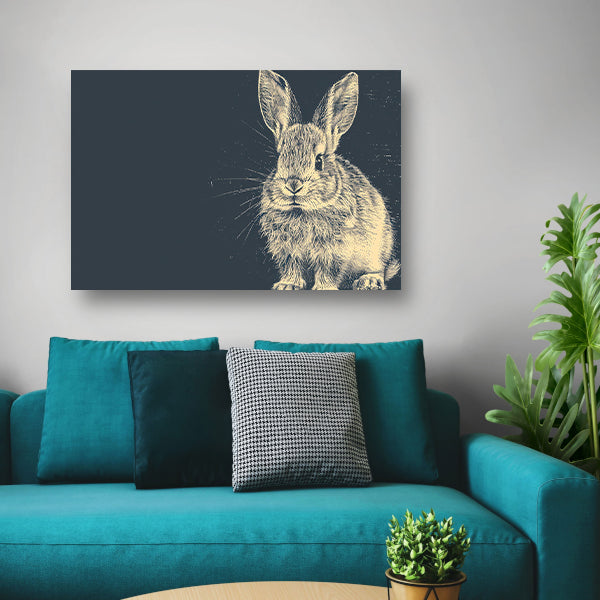 Gedetailleerde lijntekening van een konijn canvas met baklijst