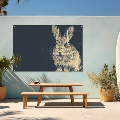 Gedetailleerde lijntekening van een konijn tuinposter