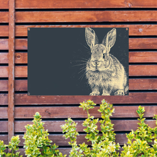 Gedetailleerde lijntekening van een konijn tuinposter