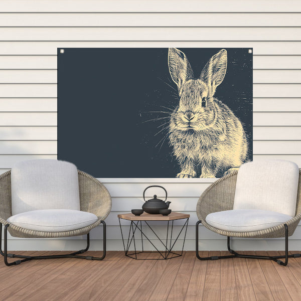 Gedetailleerde lijntekening van een konijn tuinposter