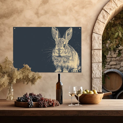Gedetailleerde lijntekening van een konijn tuinposter