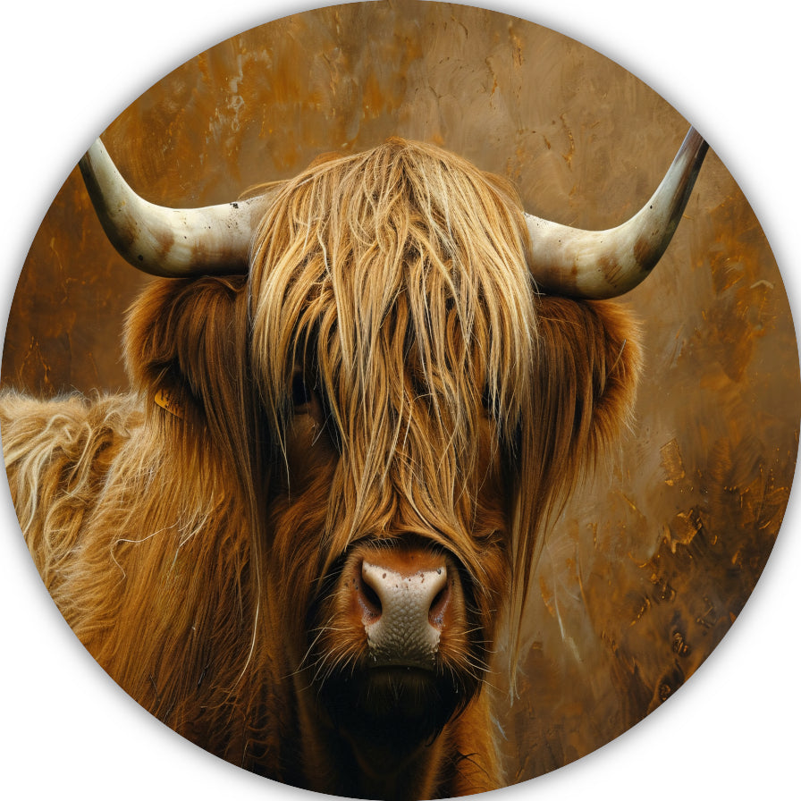 Schotse Hooglander - Majestueuze Blik en Vacht aluminium muurcirkel