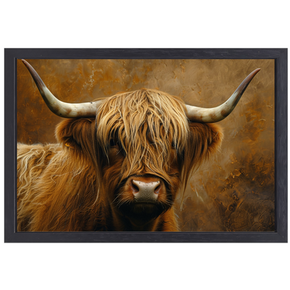 Schotse Hooglander - Majestueuze Blik en Vacht canvas met baklijst