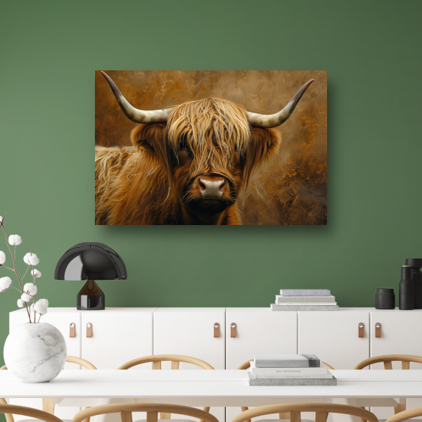 Schotse Hooglander - Majestueuze Blik en Vacht canvas met baklijst