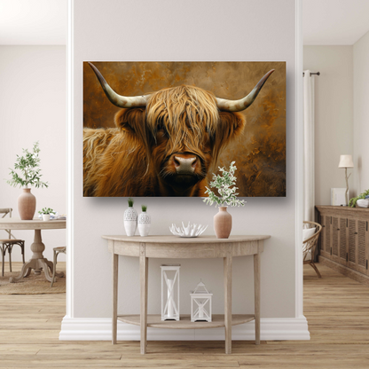 Schotse Hooglander - Majestueuze Blik en Vacht canvas met baklijst