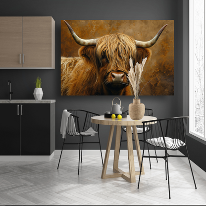 Schotse Hooglander - Majestueuze Blik en Vacht canvas met baklijst