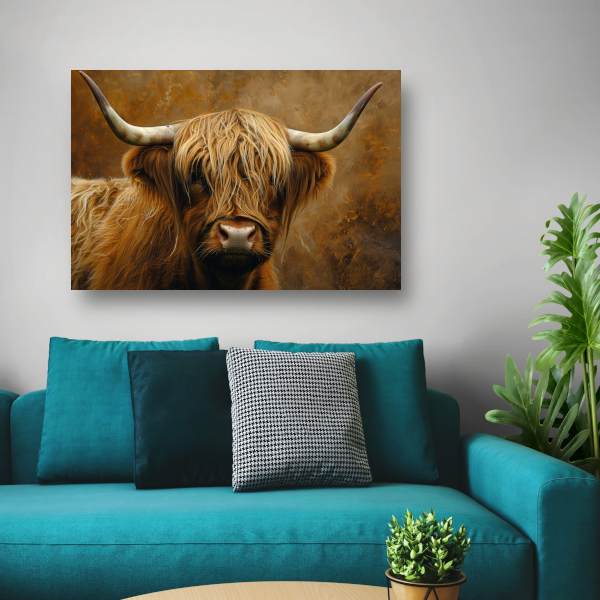 Schotse Hooglander - Majestueuze Blik en Vacht canvas met baklijst