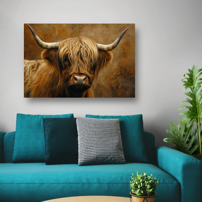 Schotse Hooglander - Majestueuze Blik en Vacht canvas met baklijst