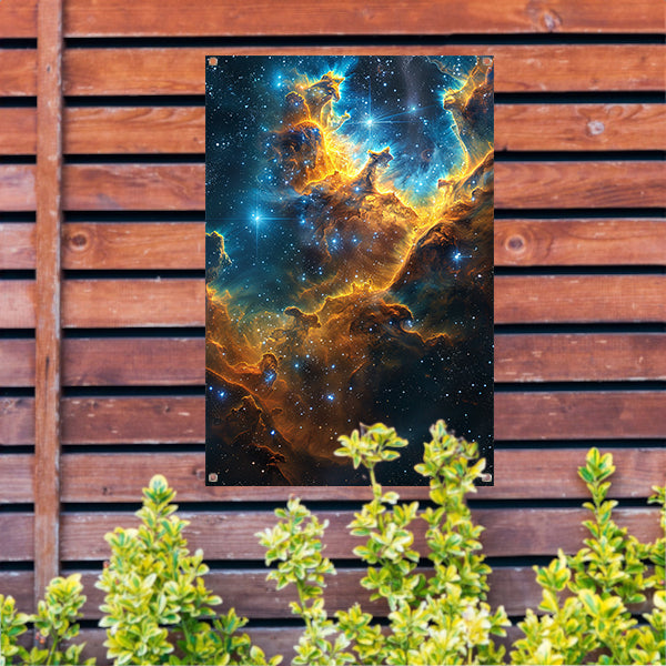 Kosmische Nevel Explosie in Levendige Kleuren tuinposter