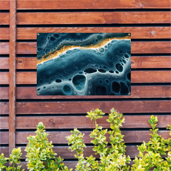 Abstracte Golven met Gouden Accenten Kunstwerk tuinposter