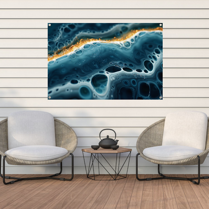 Abstracte Golven met Gouden Accenten Kunstwerk tuinposter