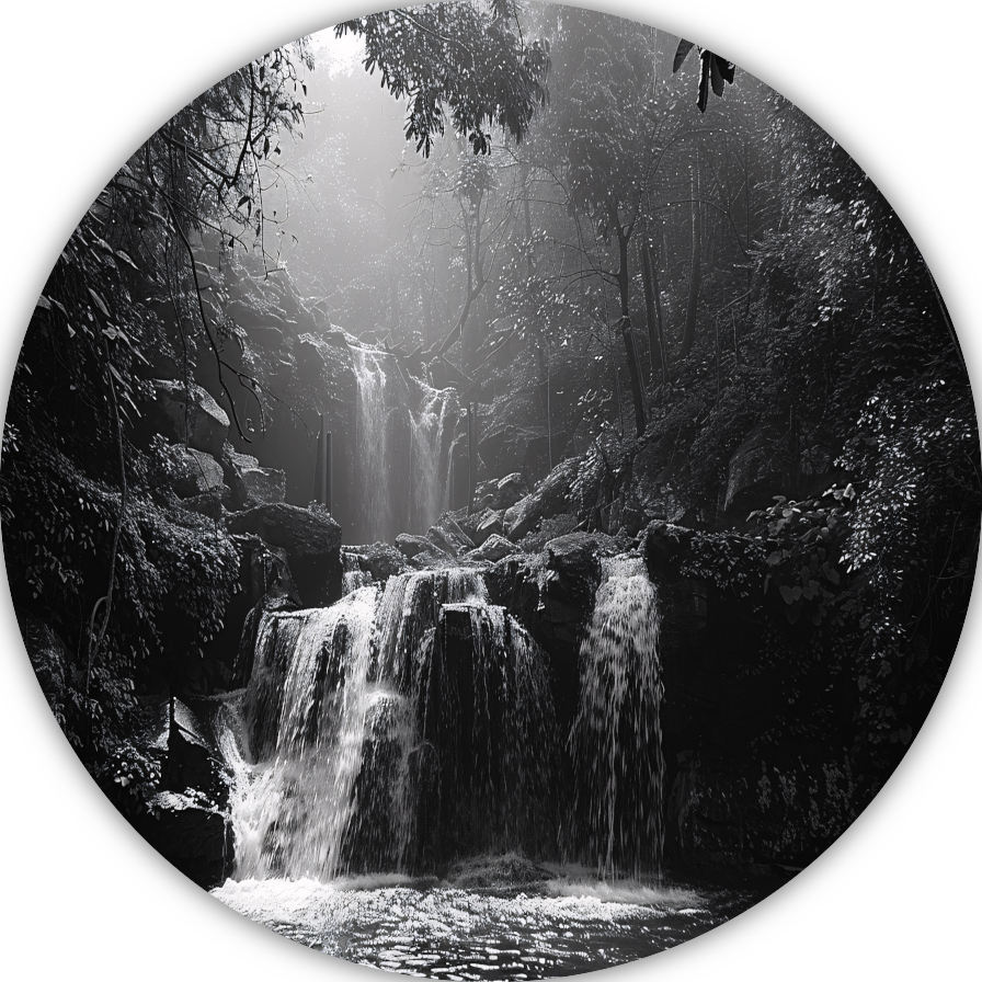 Klassieke Zwart-Wit Waterval aluminium muurcirkel