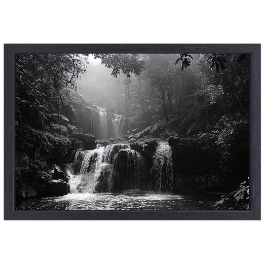 Klassieke Zwart-Wit Waterval canvas met baklijst