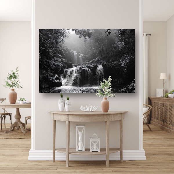 Klassieke Zwart-Wit Waterval canvas met baklijst