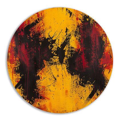 Abstract schilderij met dynamische kleurenexplosie aluminium muurcirkel