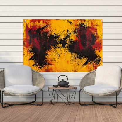 Abstract schilderij met dynamische kleurenexplosie tuinposter