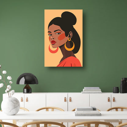 Elegante Dame in Rood met Gouden Oorbel poster