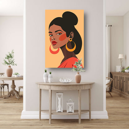 Elegante Dame in Rood met Gouden Oorbel poster