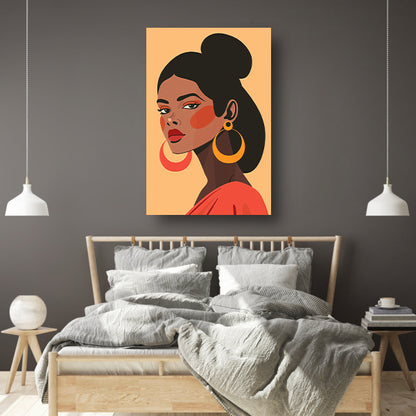 Elegante Dame in Rood met Gouden Oorbel poster