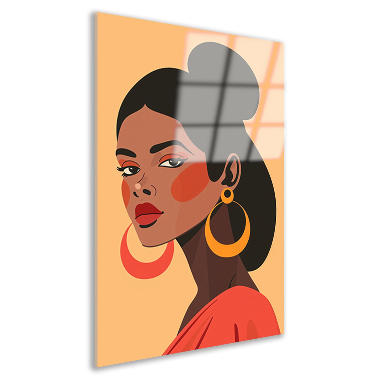 Elegante Dame in Rood met Gouden Oorbel acrylglas