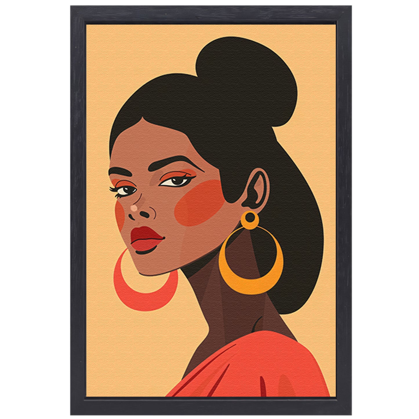 Elegante Dame in Rood met Gouden Oorbel canvas met baklijst