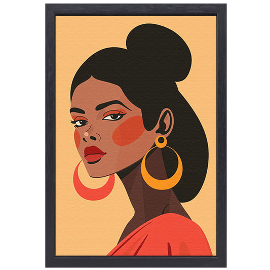 Elegante Dame in Rood met Gouden Oorbel canvas met baklijst
