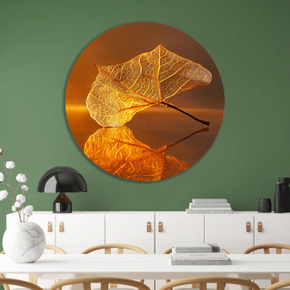 Gedetailleerde oranje blad met gouden reflectie forex muurcirkel