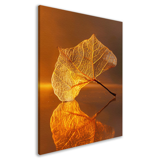 Gedetailleerde oranje blad met gouden reflectie canvas
