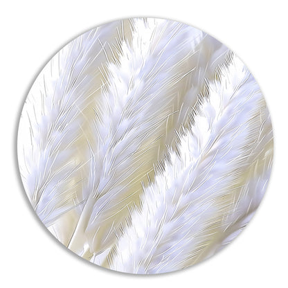 Digitale print van witte pluimen aluminium muurcirkel