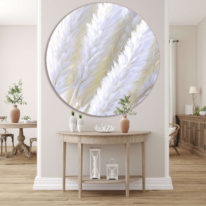 Digitale print van witte pluimen aluminium muurcirkel