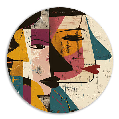 Abstract Kubistisch Portret met Contrasterende Kleuren aluminium muurcirkel