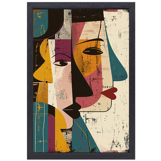 Abstract Kubistisch Portret met Contrasterende Kleuren canvas met baklijst
