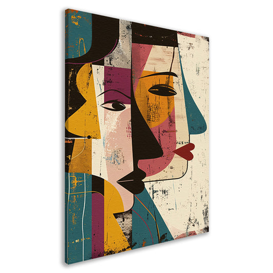 Abstract Kubistisch Portret met Contrasterende Kleuren canvas