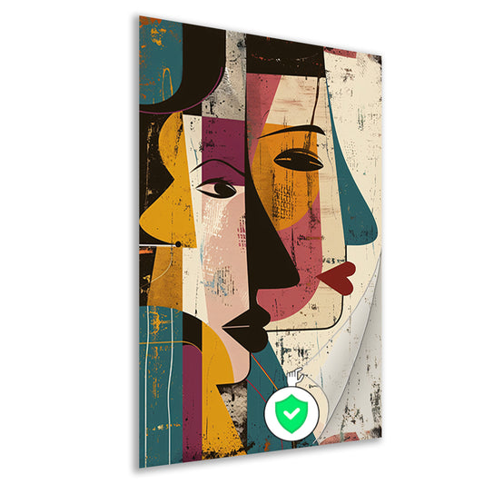 Abstract Kubistisch Portret met Contrasterende Kleuren poster