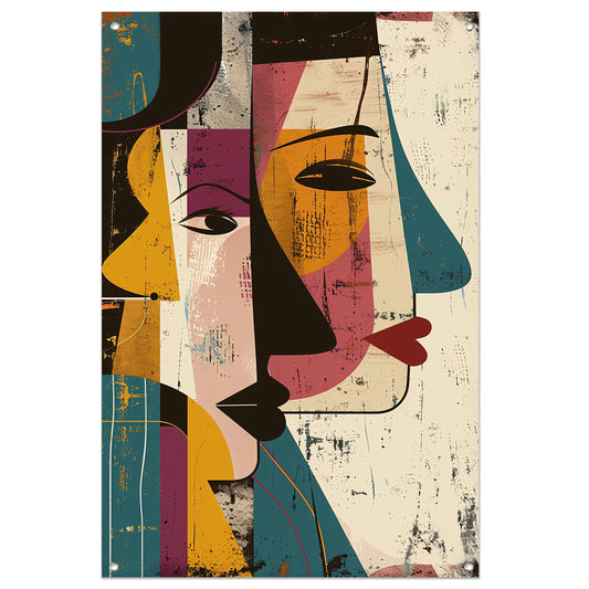 Abstract Kubistisch Portret met Contrasterende Kleuren tuinposter