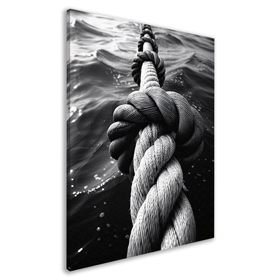 Zwart-wit foto van verweven touw in water canvas