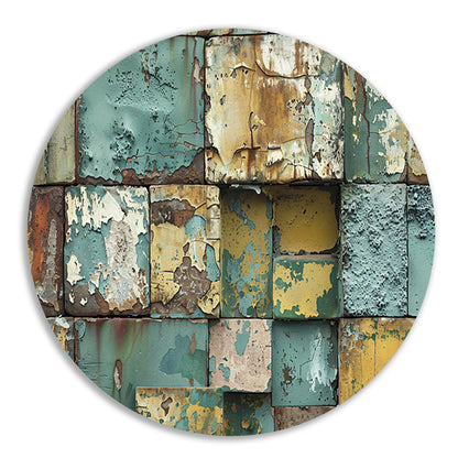 Verweerd abstract patroon schilderij met kleuren aluminium muurcirkel