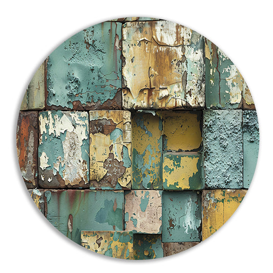 Verweerd abstract patroon schilderij met kleuren aluminium muurcirkel